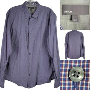 Vince Button Up Shirt Men's Large Blue Red Check Plaid Long Sleeve Cotton